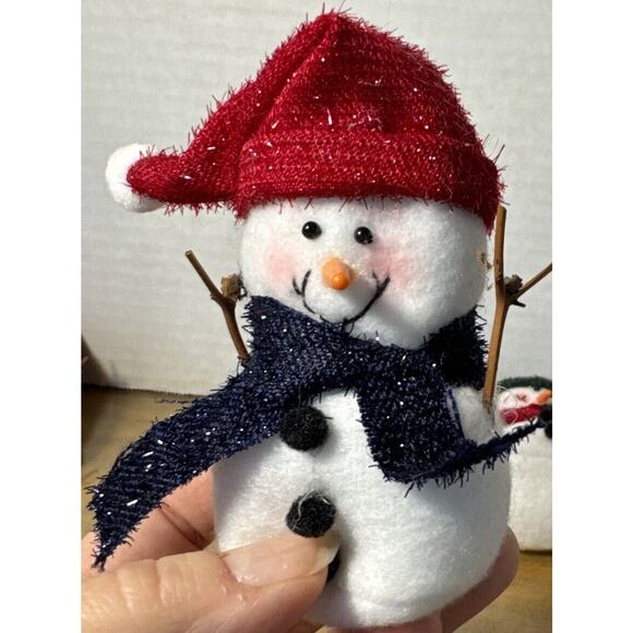 12 Puffy Felt Snowmen Christmas Ornaments Dressed In Hats/ Scarves W/ Twig Arms - Picture 8 of 10